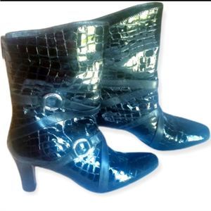 Brighton Risqué Black Patton Leather 3" Heel Boots Size 9